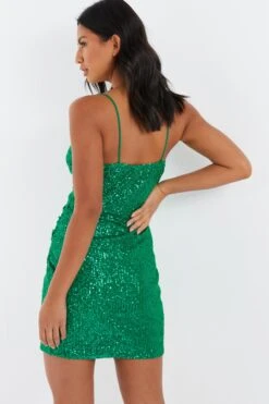 Green Sequin Wrap Mini Dress -Outlet Clothyne Store 00100036006 XB