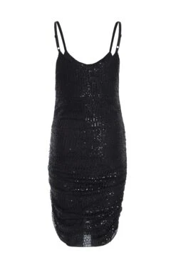 Black Sequin Ruched Bodycon Mini Dress -Outlet Clothyne Store 00100036008 ZB
