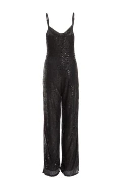 Black Sequin Cowl Neck Palazzo Jumpsuit -Outlet Clothyne Store 00100036009 ZB