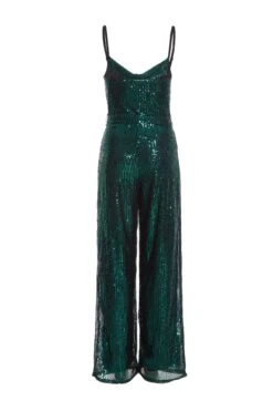 Bottle Green Sequin Cowl Neck Palazzo Jumpsuit -Outlet Clothyne Store 00100036010 ZB