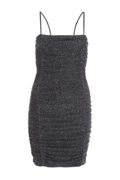 Grey Glitter Ruched Bodycon Mini Dress