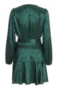 Bottle Green Satin Jacquard Floral Mini Dress -Outlet Clothyne Store 00100036024 ZB