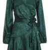 Bottle Green Satin Jacquard Floral Mini Dress -Outlet Clothyne Store 00100036024 ZM