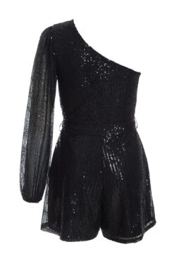 Black Sequin One Shoulder Playsuit -Outlet Clothyne Store 00100036116 ZB