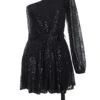 Black Sequin One Shoulder Playsuit