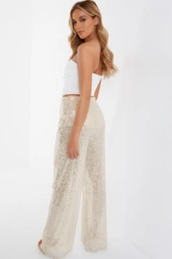 Champagne Sequin Palazzo Trousers -Outlet Clothyne Store 00100036145 XB