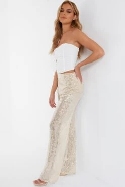 Champagne Sequin Palazzo Trousers -Outlet Clothyne Store 00100036145 XS