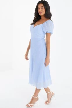 Light Blue Chiffon Crinkle Midi Dress -Outlet Clothyne Store 00100036159 XS