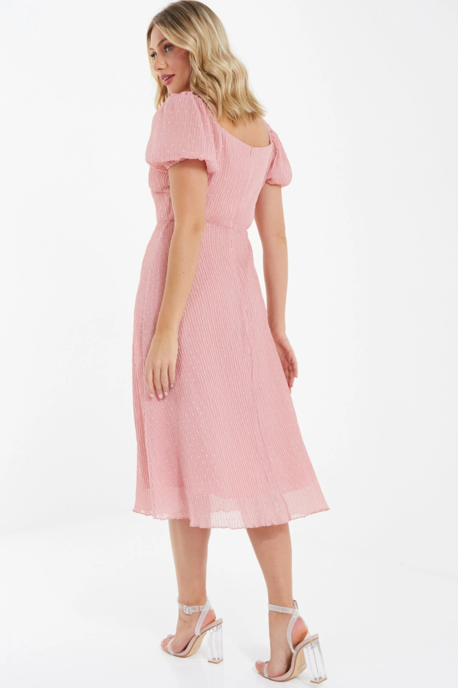 Pink Chiffon Crinkle Midi Dress 5 Pink Chiffon Crinkle Midi Dress - Image 3
