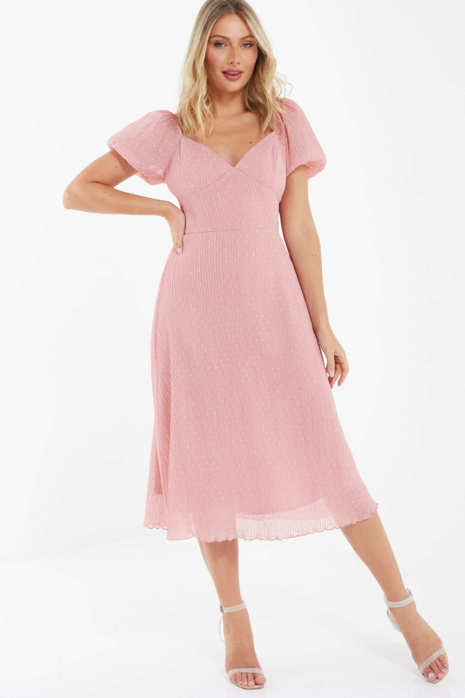 Pink Chiffon Crinkle Midi Dress 4 Pink Chiffon Crinkle Midi Dress - Image 2