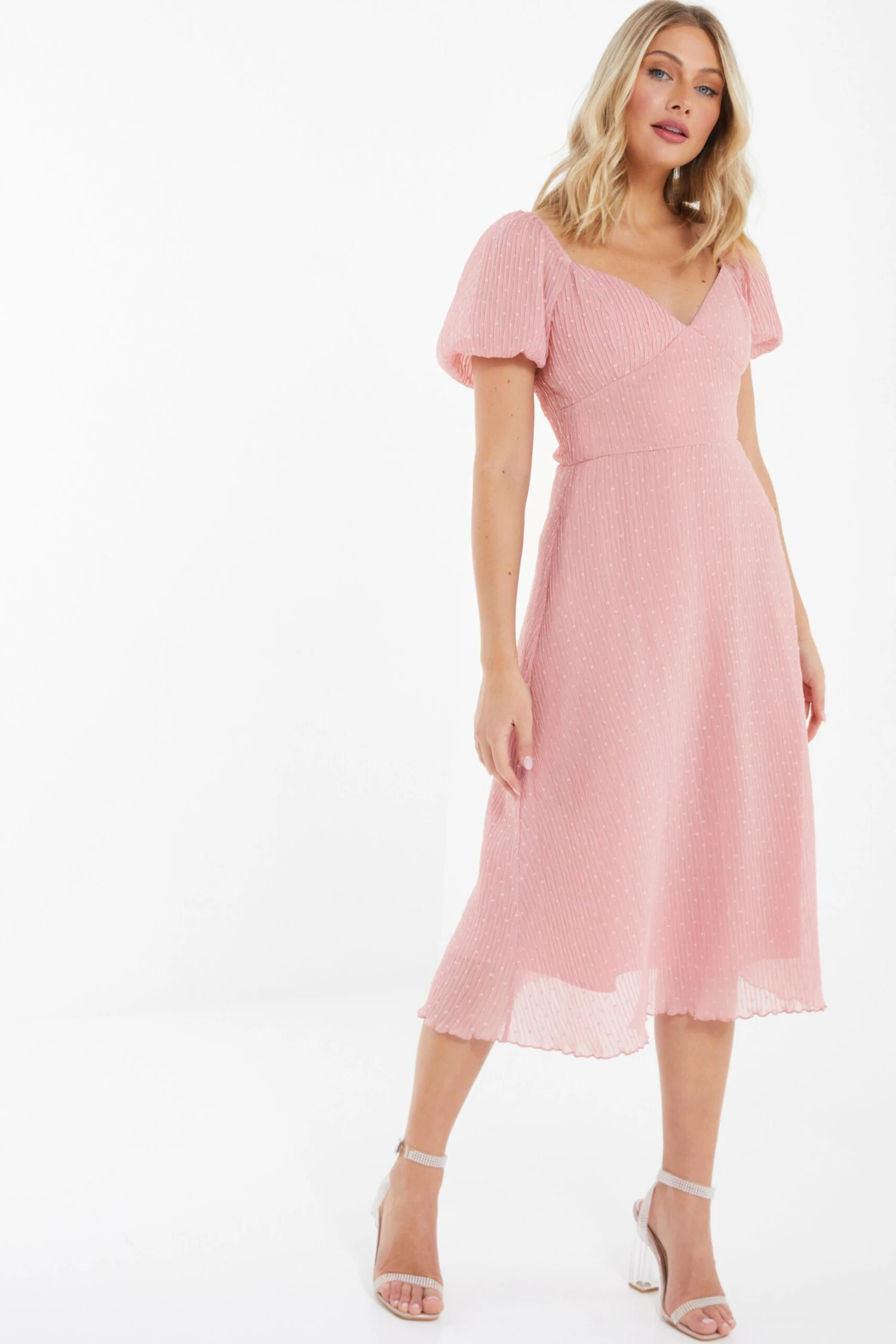 Pink Chiffon Crinkle Midi Dress 6 Pink Chiffon Crinkle Midi Dress - Image 4