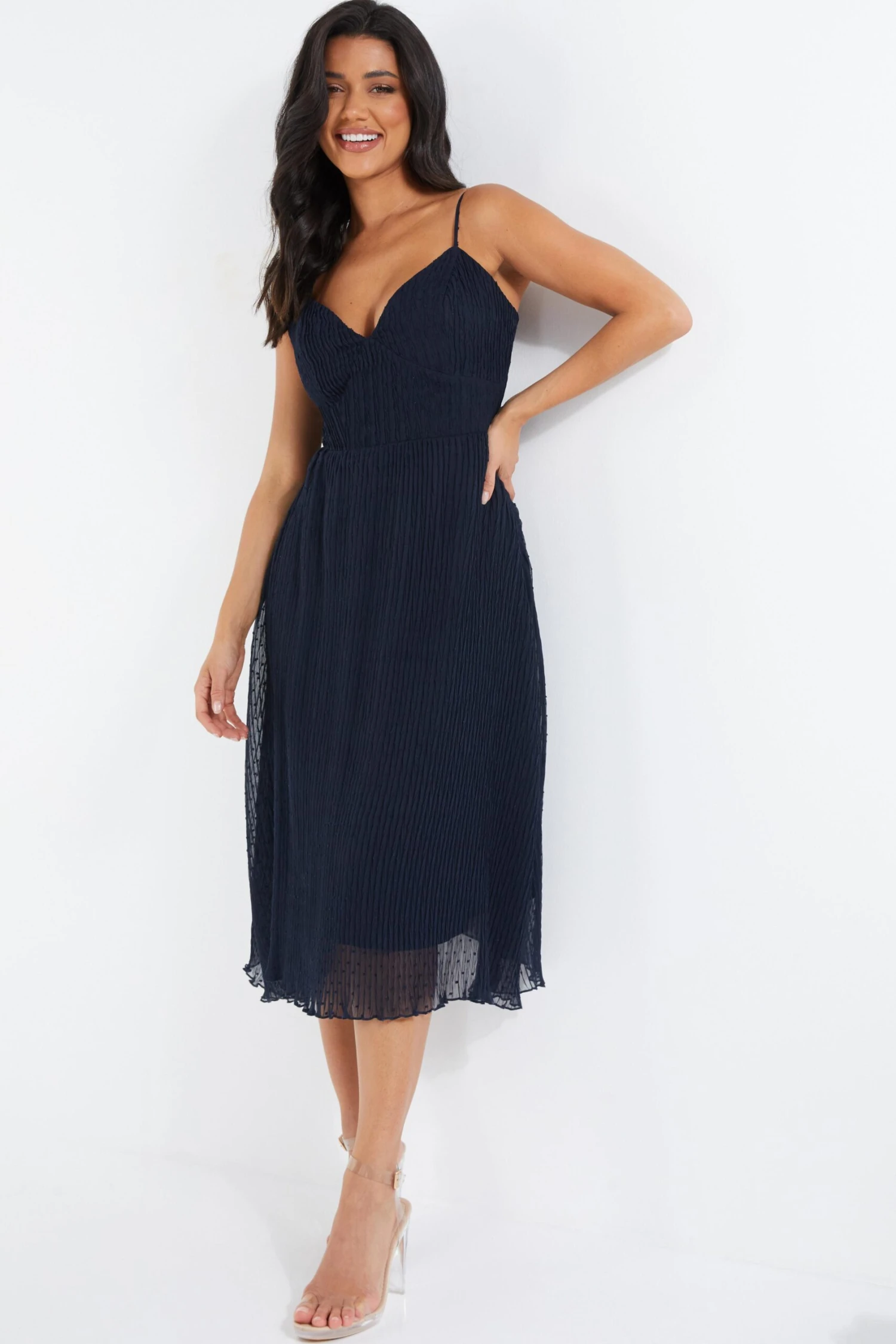 Navy Chiffon Crinkle Midi Dress 4 Navy Chiffon Crinkle Midi Dress - Image 2