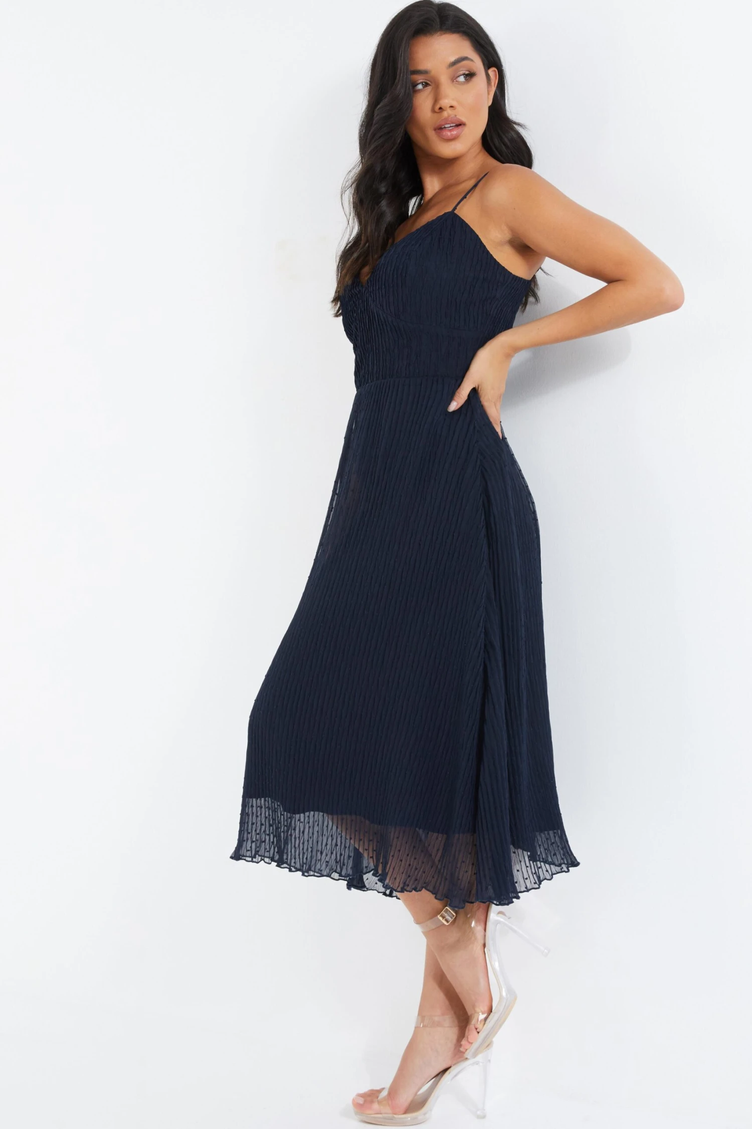 Navy Chiffon Crinkle Midi Dress 6 Navy Chiffon Crinkle Midi Dress - Image 4