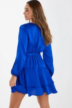 Blue Satin Wrap Mini Skater Dress -Outlet Clothyne Store 00100036162 XB