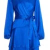 Blue Satin Wrap Mini Skater Dress -Outlet Clothyne Store 00100036162 ZM