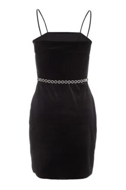Black Velvet Diamante Mini Dress -Outlet Clothyne Store 00100036172 ZB
