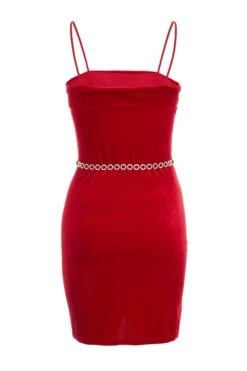Red Velvet Diamante Mini Dress -Outlet Clothyne Store 00100036174 ZB