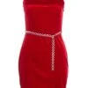 Red Velvet Diamante Mini Dress -Outlet Clothyne Store 00100036174 ZM