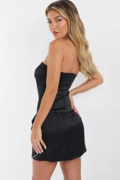Black Satin Bow Mini Dress -Outlet Clothyne Store 00100036179 XB