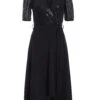 Black Sequin Wrap Dip Hem Midi Dress -Outlet Clothyne Store 00100036189 ZM