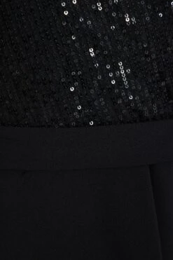 Black Sequin Wrap Dip Hem Midi Dress -Outlet Clothyne Store 00100036189 ZS