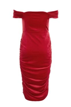 Red Velvet Bardot Midi Dress -Outlet Clothyne Store 00100036269 ZB