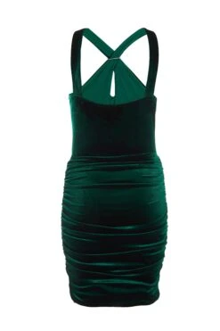 Bottle Green Velvet Diamante Halter Neck Dress -Outlet Clothyne Store 00100036274 ZB