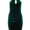 Bottle Green Velvet Diamante Halter Neck Dress -Outlet Clothyne Store 00100036274 ZM