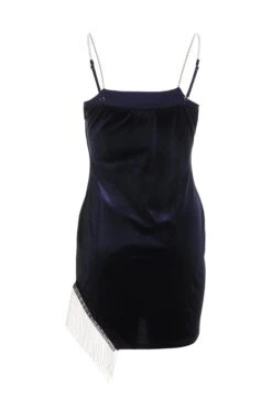 Blue Velvet Diamante Trim Mini Dress -Outlet Clothyne Store 00100036275 ZB