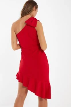 Red One Shoulder Bow Midi Dress -Outlet Clothyne Store 00100036286 XB