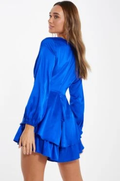 Royal Blue Satin Wrap Playsuit -Outlet Clothyne Store 00100036288 XB