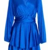 Royal Blue Satin Wrap Playsuit -Outlet Clothyne Store 00100036288 ZM