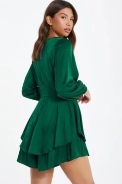 Bottle Green Satin Wrap Playsuit -Outlet Clothyne Store 00100036291 XB