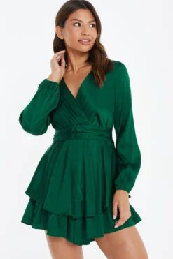 Bottle Green Satin Wrap Playsuit -Outlet Clothyne Store 00100036291 XM