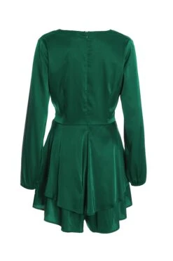 Bottle Green Satin Wrap Playsuit -Outlet Clothyne Store 00100036291 ZB