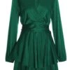 Bottle Green Satin Wrap Playsuit -Outlet Clothyne Store 00100036291 ZM