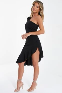 Black One Shoulder Bow Midi Dress 11 Black One Shoulder Bow Midi Dress -Outlet Clothyne Store 00100036300 XS