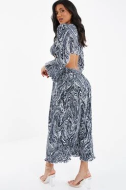 Black Plisse Swirl Midaxi Dress -Outlet Clothyne Store 00100036322 XB