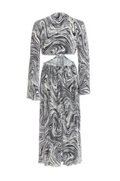 Black Plisse Swirl Midaxi Dress -Outlet Clothyne Store 00100036322 ZB