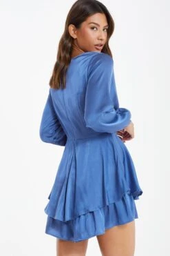 Blue Satin Wrap Playsuit -Outlet Clothyne Store 00100036415 XB
