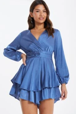 Blue Satin Wrap Playsuit -Outlet Clothyne Store 00100036415 XM