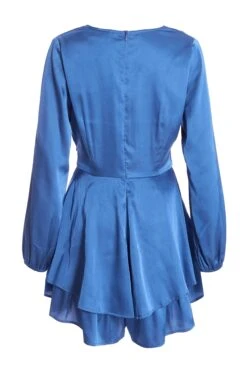 Blue Satin Wrap Playsuit -Outlet Clothyne Store 00100036415 ZB