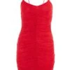 Red Glitter Ruched Bodycon Mini Dress -Outlet Clothyne Store 00100036422 ZM