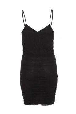 Black Glitter Ruched Bodycon Mini Dress -Outlet Clothyne Store 00100036424 ZB
