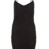 Black Glitter Ruched Bodycon Mini Dress -Outlet Clothyne Store 00100036424 ZM
