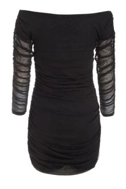 Black Bardot Glitter Ruched Bodycon Mini Dress -Outlet Clothyne Store 00100036425 ZB