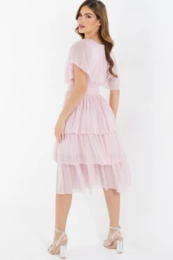 Pink Chiffon Tiered Midi Dress -Outlet Clothyne Store 00100036432 XB