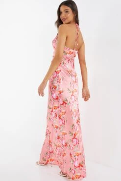 Coral Floral Satin Maxi Dress -Outlet Clothyne Store 00100036436 XB