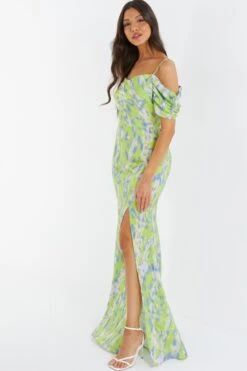 Lime Satin Marble Print Maxi Dress -Outlet Clothyne Store 00100036444 XS