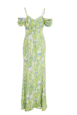 Lime Satin Marble Print Maxi Dress -Outlet Clothyne Store 00100036444 ZB